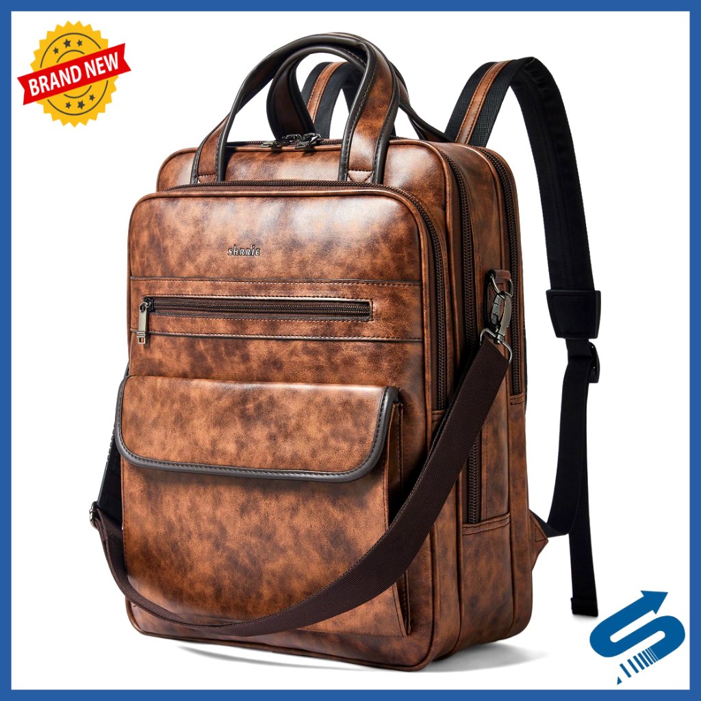 Vegan Leather Laptop Backpack Professional Water-Resistant Daypack For Work